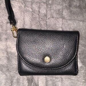 Steve Madden Black Leather Wallet Coin Purse with Gold Zipper